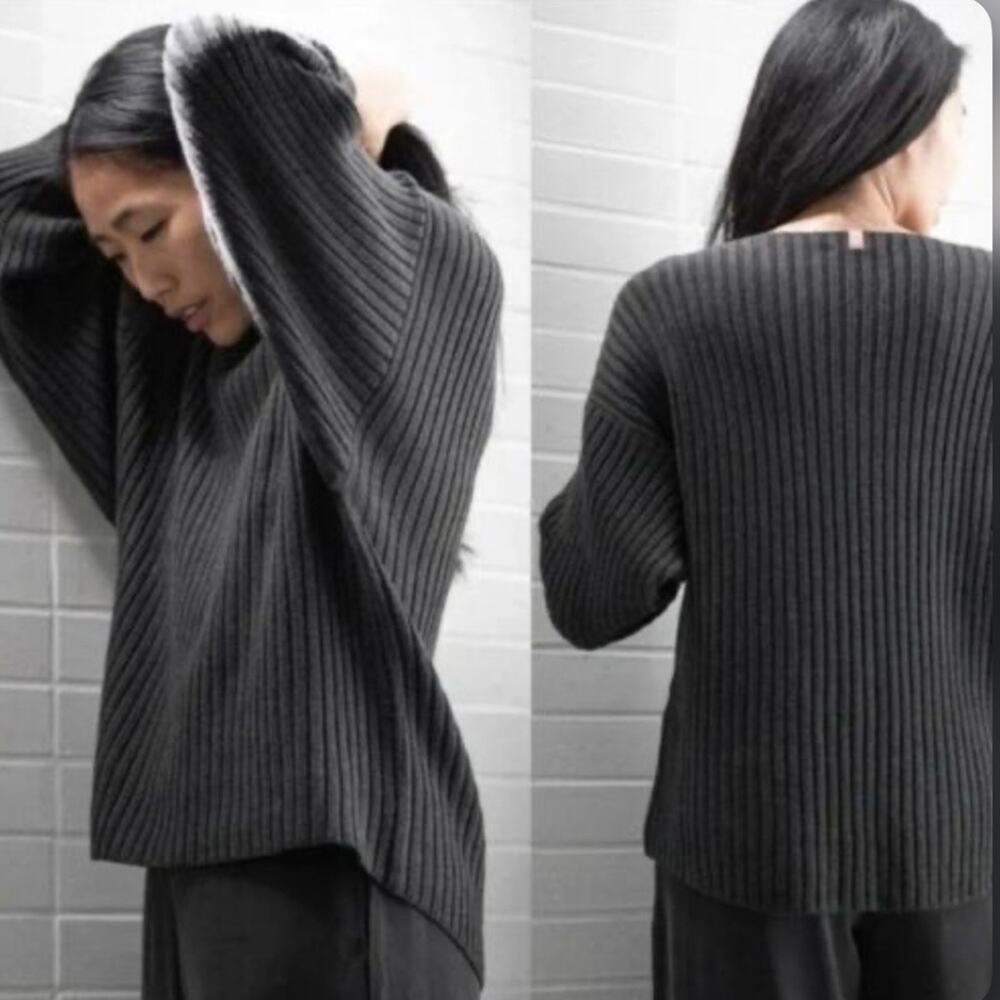 Lunya Cozy Pima Cotton Wool Ribbed Pullover Sweater Gray